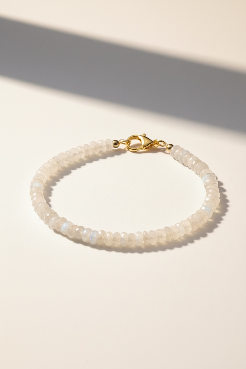 Adjustable 6mm Faceted Rainbow Moonstone Bracelet