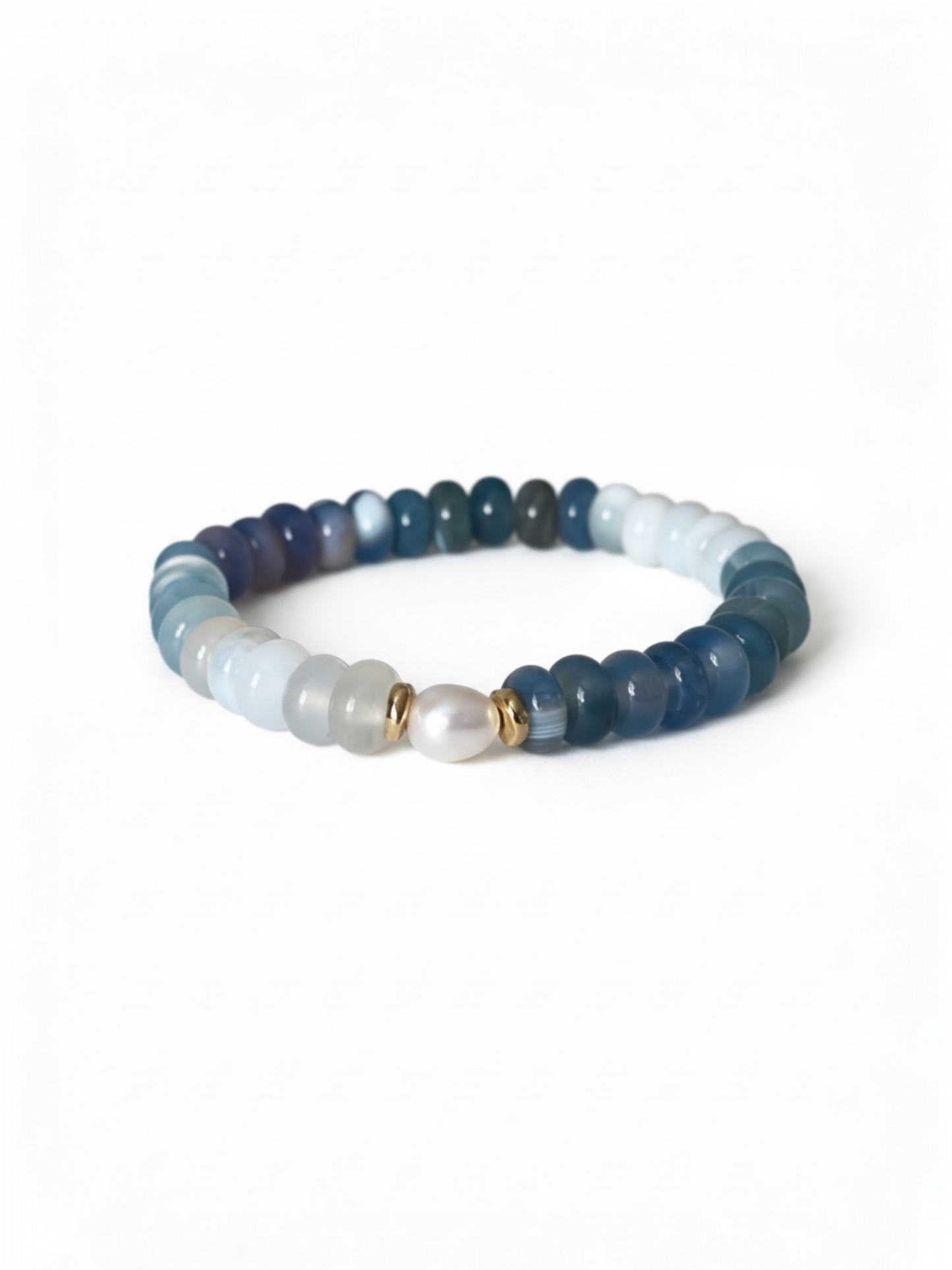 Blue, Purple and White Agate with Natural Pearl Stretch Bracelet