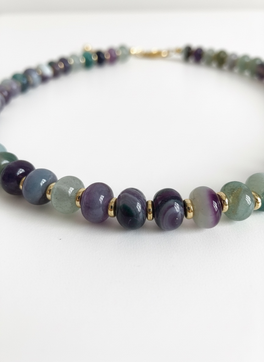 Gold, Green and Purple Agate Necklace