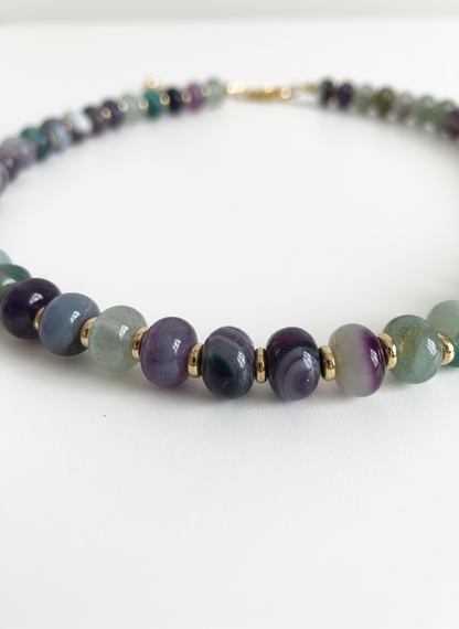 Gold, Green and Purple Agate Necklace