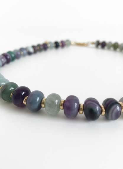 Gold, Green and Purple Agate Necklace