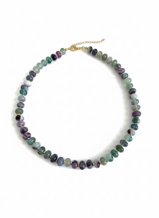 Gold, Green and Purple Agate Necklace