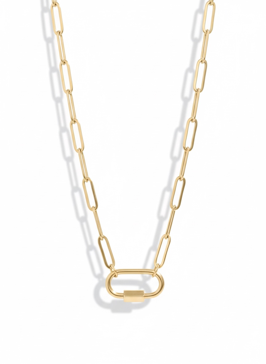 Gold Paperclip Carabiner Charm Necklace