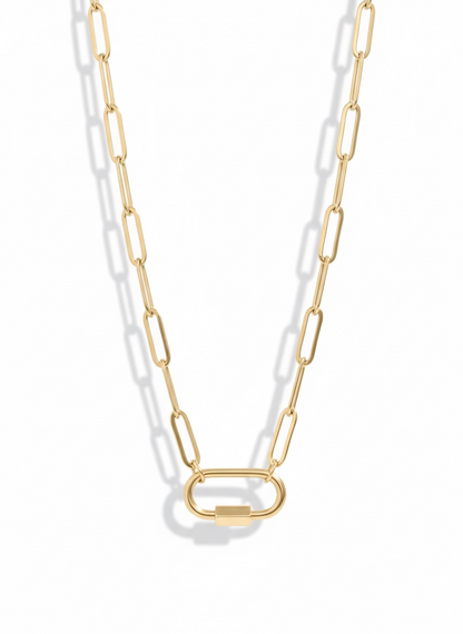 Gold Paperclip Carabiner Charm Necklace