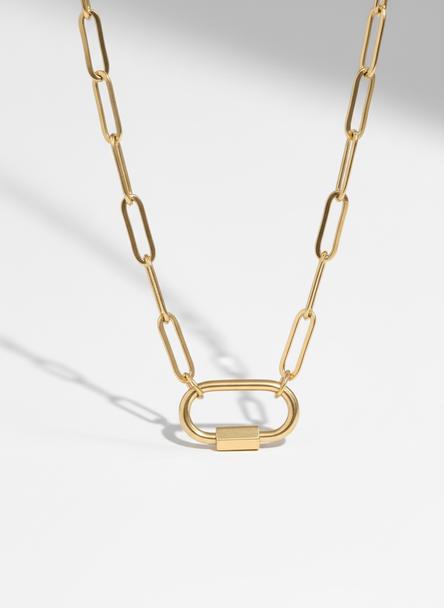 Gold Paperclip Carabiner Charm Necklace