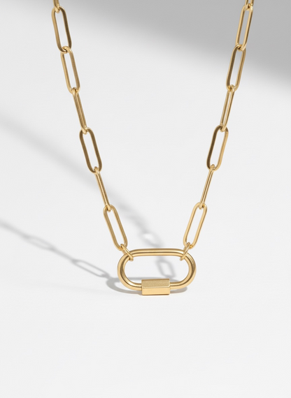 Gold Paperclip Carabiner Charm Necklace