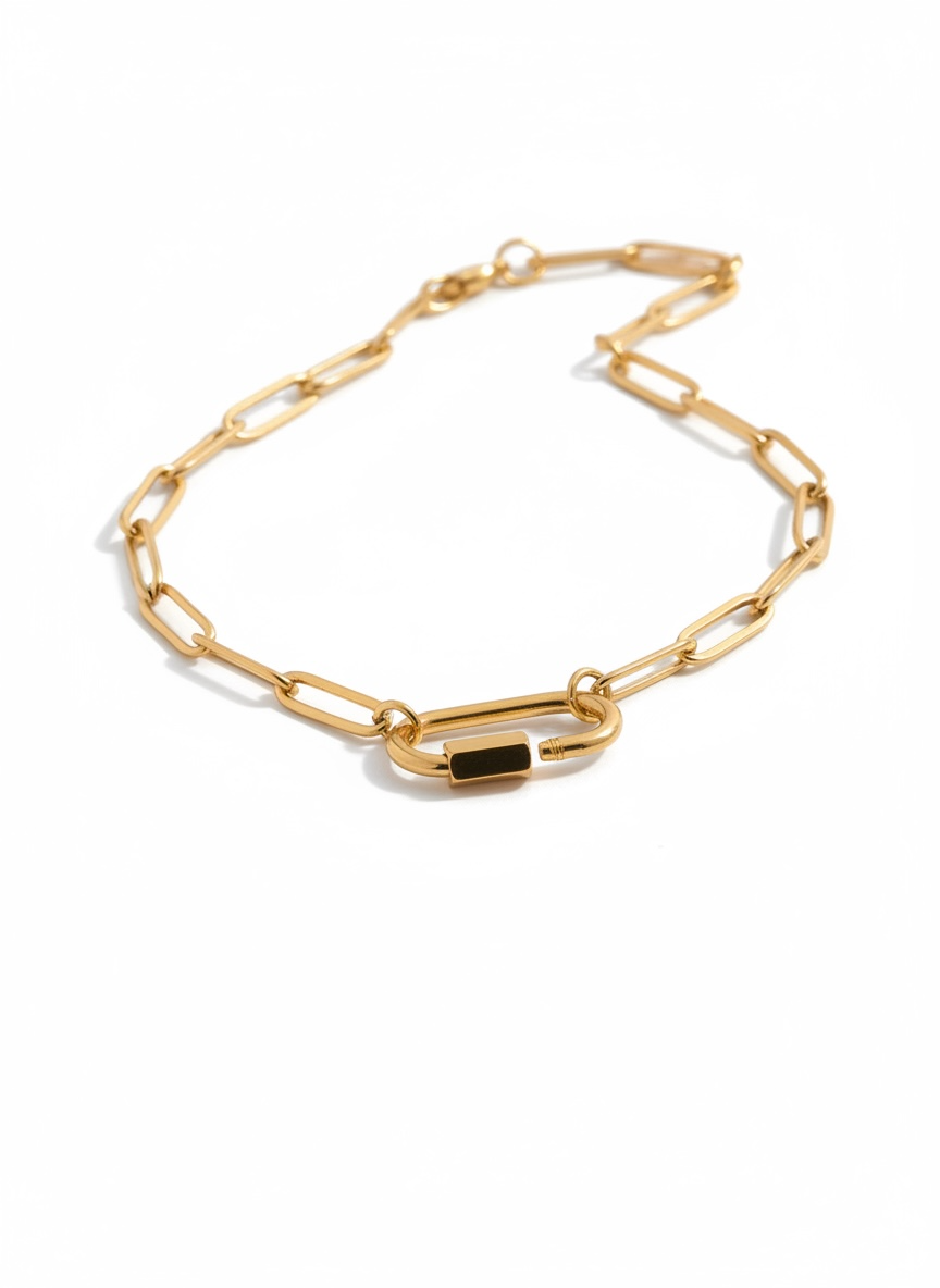 Gold Paperclip Carabiner Charm Necklace