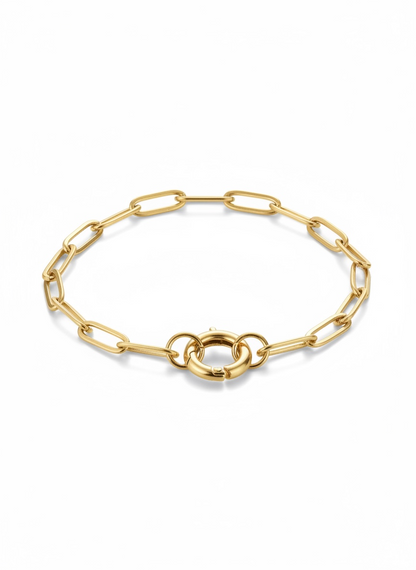 Gold Paperclip Round Carabiner Charm Bracelet