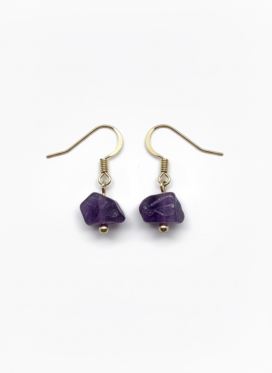Natural Raw Amethyst Earrings