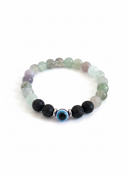 Evil Eye + Fluorite Stretch Bracelet