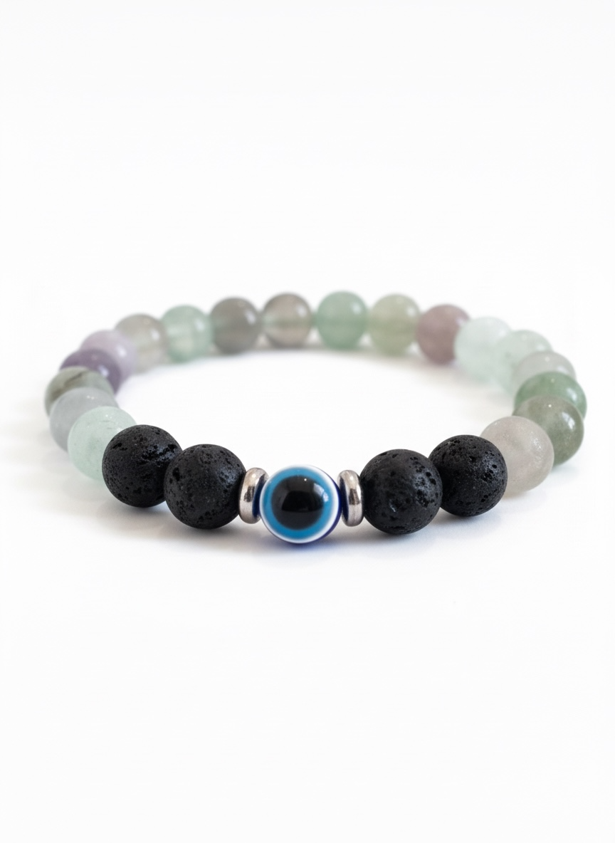 Evil Eye + Fluorite Stretch Bracelet