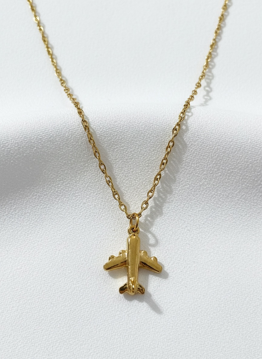 Waterproof Gold Airplane Necklace