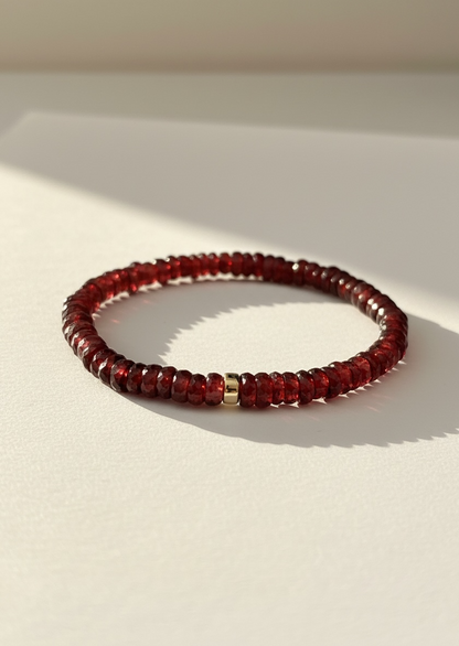 Faceted Garnet Heishi Stretch Bracelet with Gold