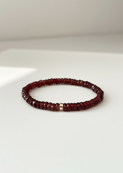 Faceted Garnet Heishi Stretch Bracelet with Gold