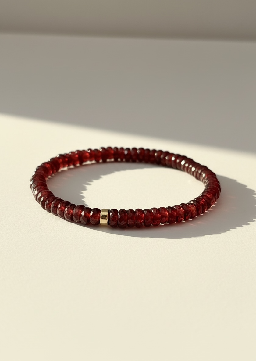 Faceted Garnet Heishi Stretch Bracelet with Gold