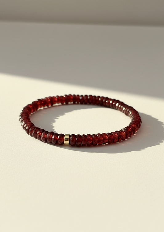 Faceted Garnet Heishi Stretch Bracelet with Gold