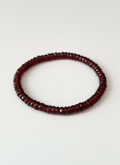 Faceted Garnet Heishi Stretch Bracelet