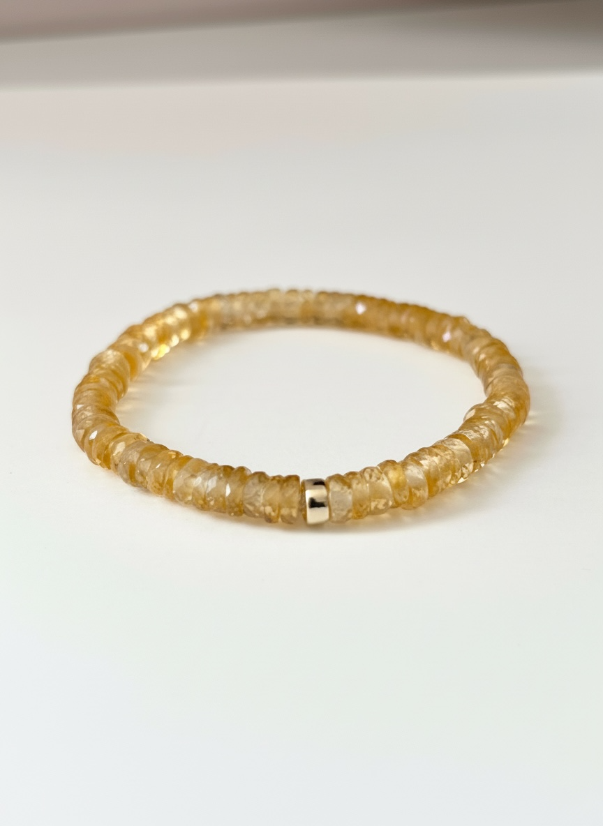 Faceted Citrine Heishi Stretch Bracelet with Gold