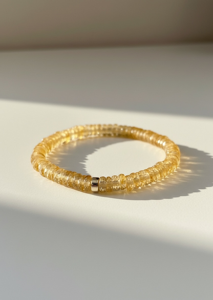 Faceted Citrine Heishi Stretch Bracelet with Gold
