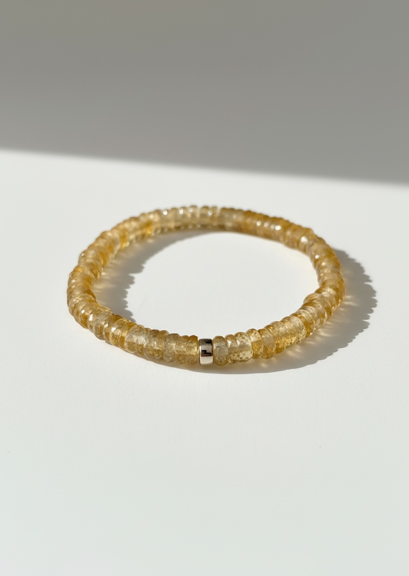Faceted Citrine Heishi Stretch Bracelet with Gold