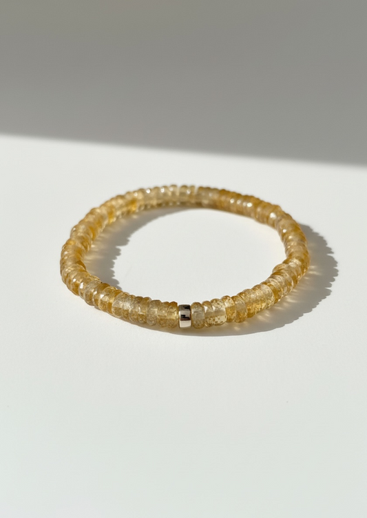 Faceted Citrine Heishi Stretch Bracelet with Gold
