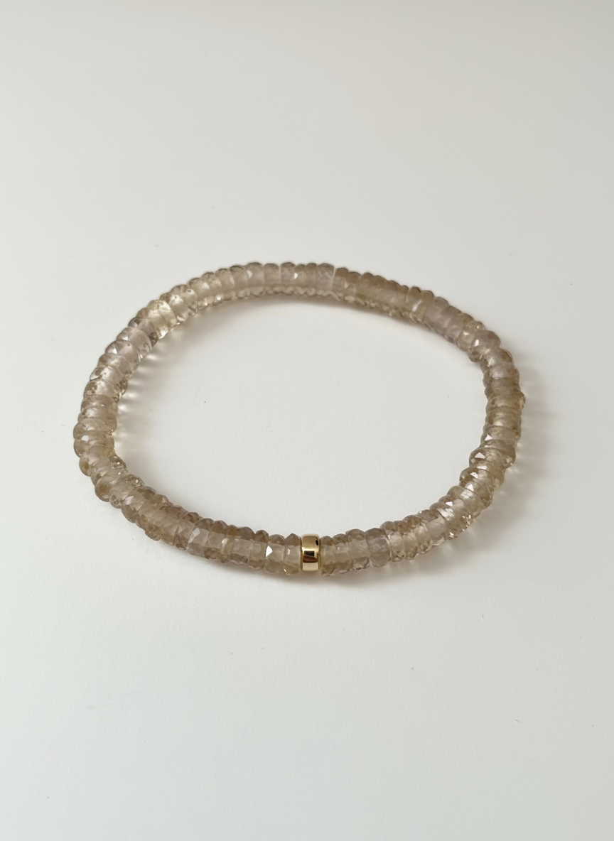 Faceted Champagne Quartz Heishi Stretch Bracelet with Gold