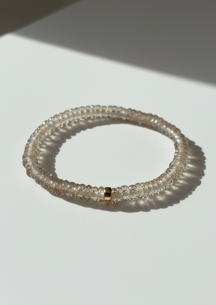 Faceted Champagne Quartz Heishi Stretch Bracelet with Gold