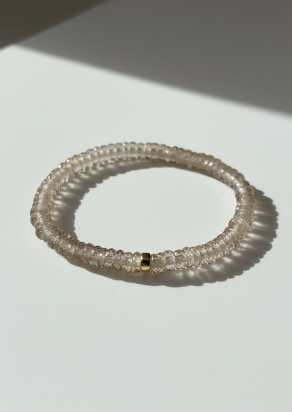 Faceted Champagne Quartz Heishi Stretch Bracelet with Gold
