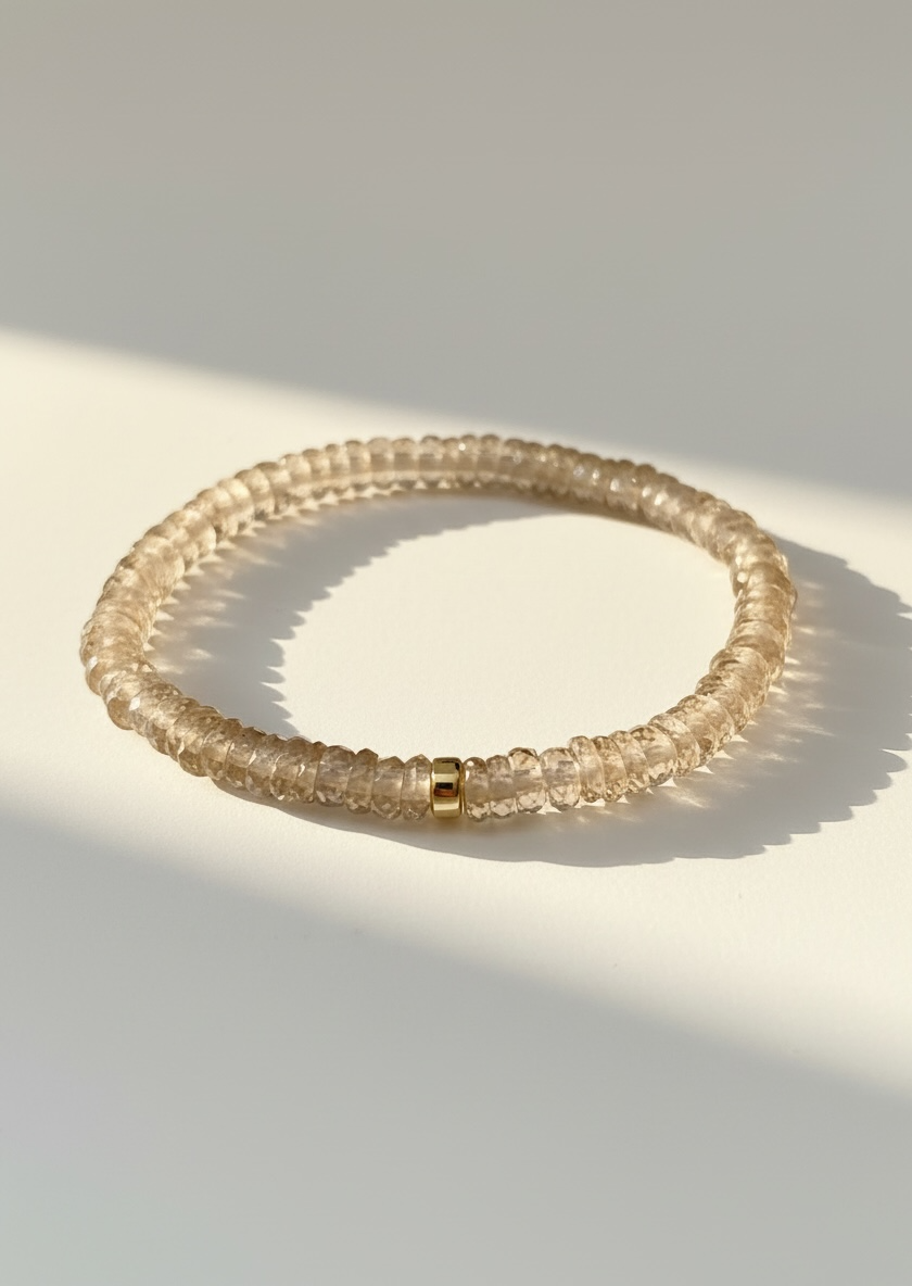 Faceted Champagne Quartz Heishi Stretch Bracelet with Gold