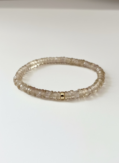 Faceted Champagne Quartz Heishi Stretch Bracelet with Gold