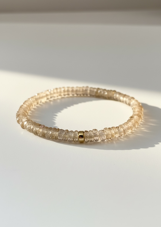 Faceted Champagne Quartz Heishi Stretch Bracelet with Gold