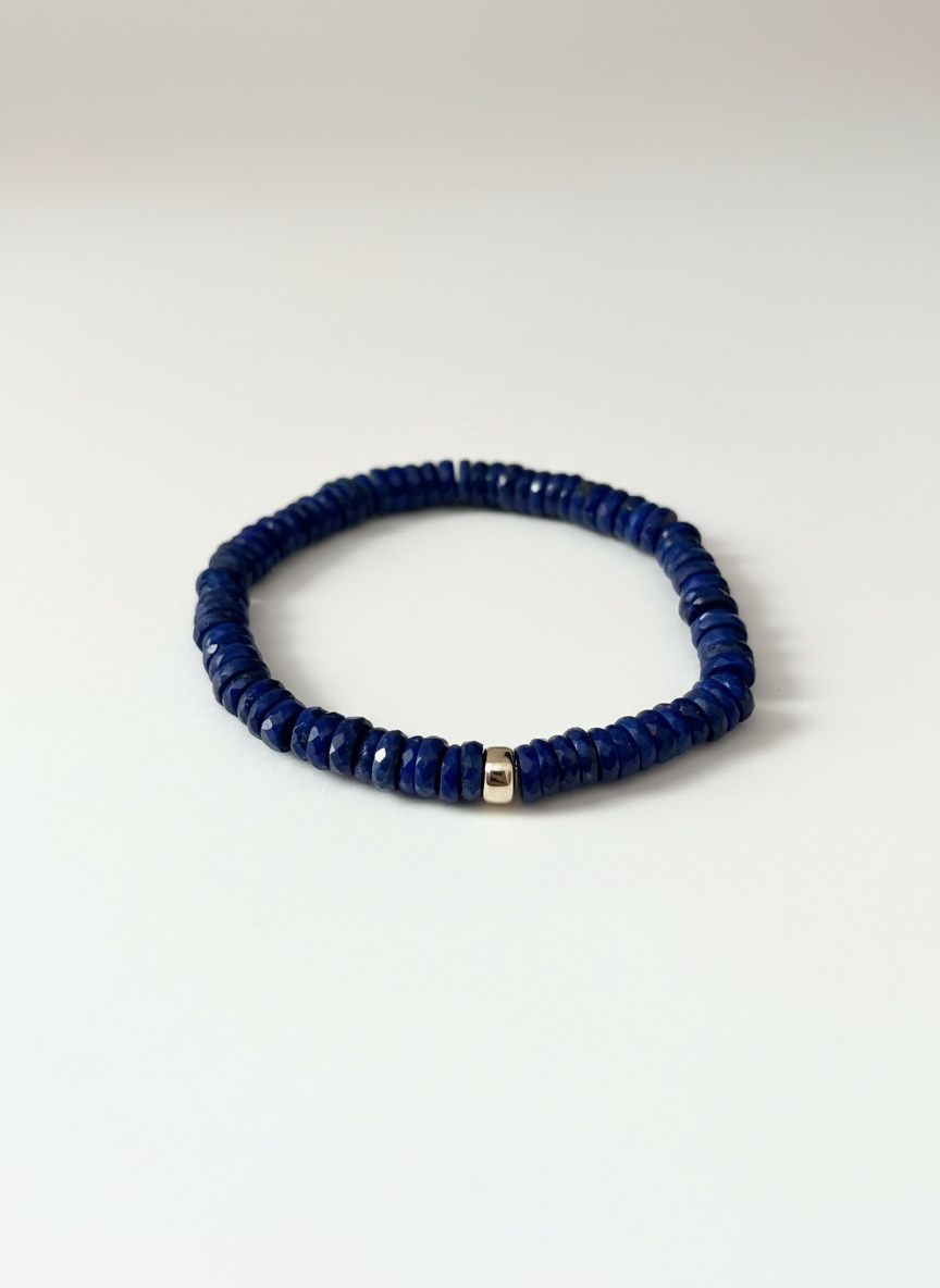 Faceted Lapis Lazuli Heishi Stretch Bracelet with Gold