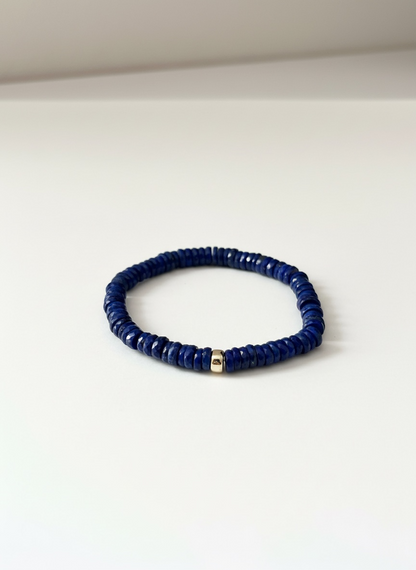 Faceted Lapis Lazuli Heishi Stretch Bracelet with Gold