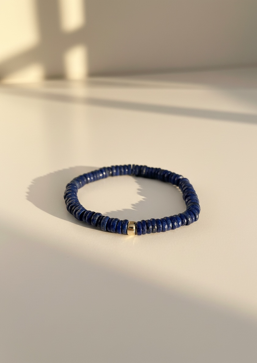 Faceted Lapis Lazuli Heishi Stretch Bracelet with Gold