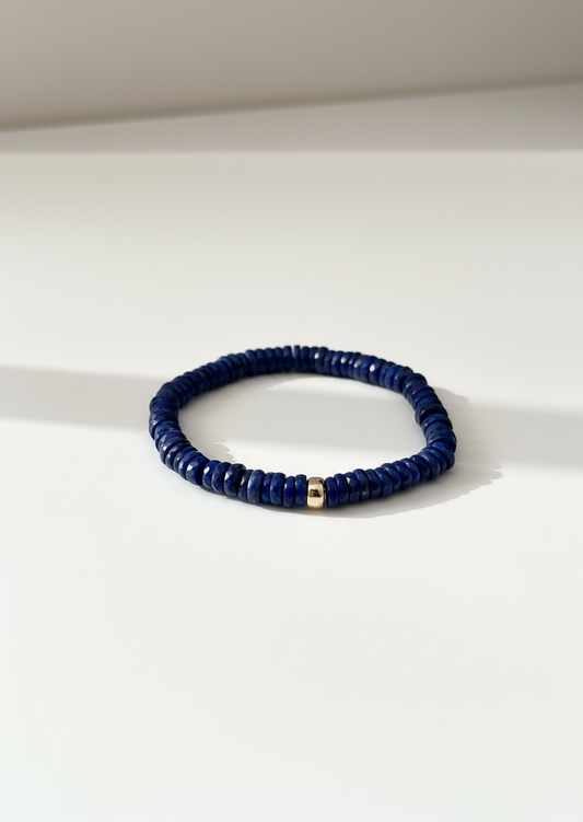Faceted Lapis Lazuli Heishi Stretch Bracelet with Gold