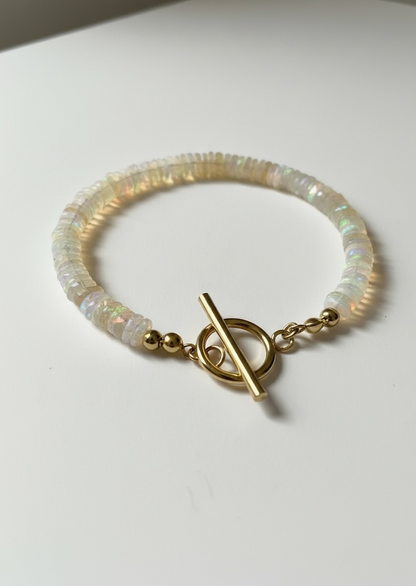 Natural Ethiopian Opal Faceted Heishi Bracelet with Gold Toggle Clasp