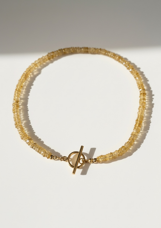 Natural Citrine Heishi Necklace with Gold Toggle Clasp