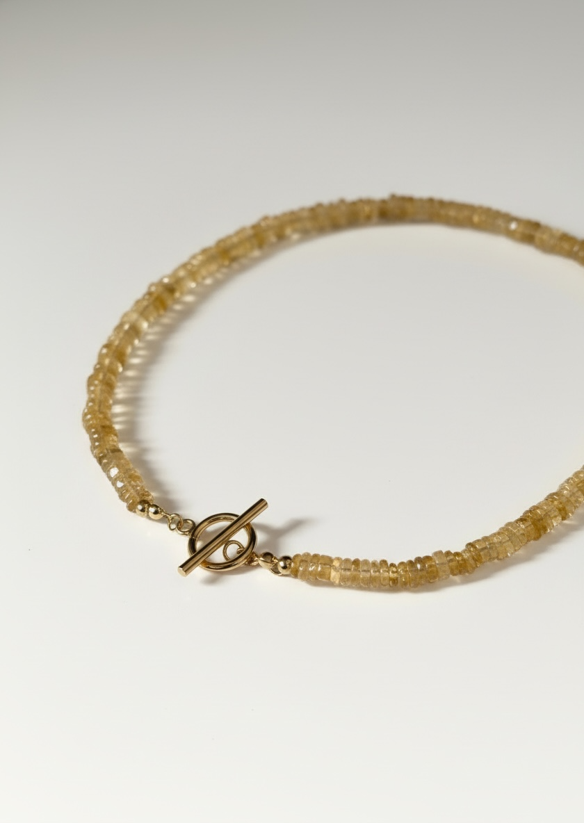 Natural Citrine Heishi Necklace with Gold Toggle Clasp