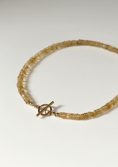 Natural Citrine Heishi Necklace with Gold Toggle Clasp