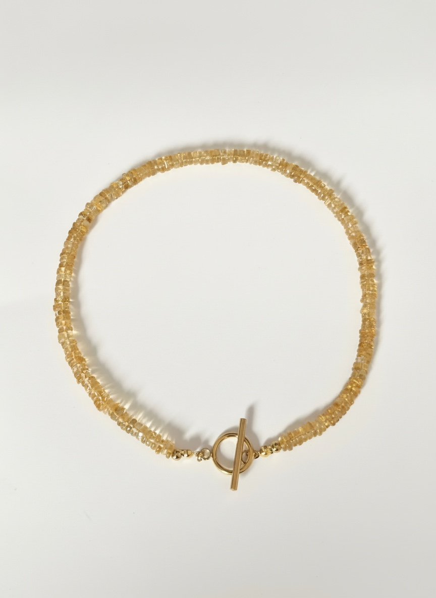 Natural Citrine Heishi Necklace with Gold Toggle Clasp