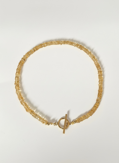 Natural Citrine Heishi Necklace with Gold Toggle Clasp