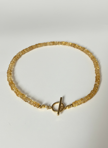 Natural Citrine Heishi Necklace with Gold Toggle Clasp
