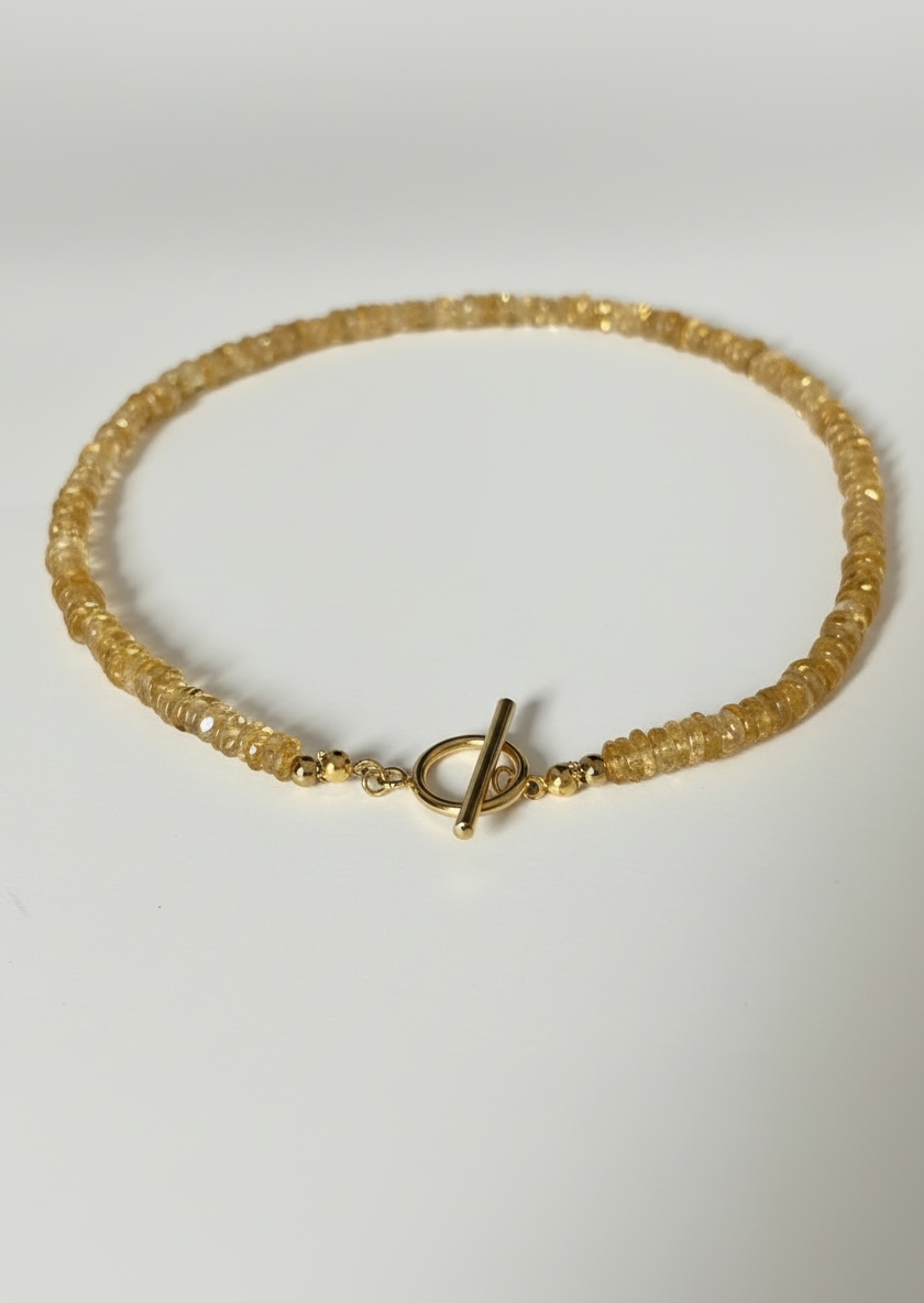 Natural Citrine Heishi Necklace with Gold Toggle Clasp