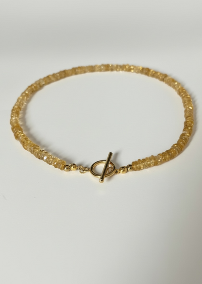 Natural Citrine Heishi Necklace with Gold Toggle Clasp