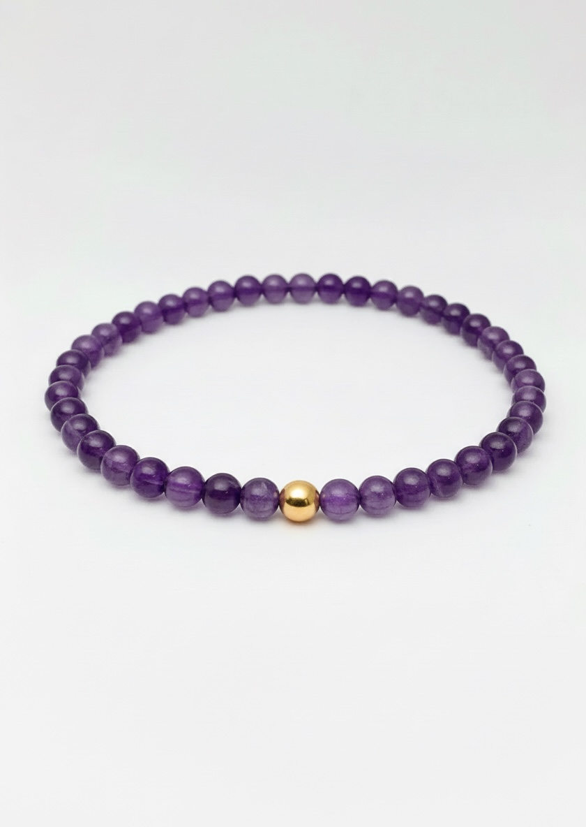 4mm Amethyst with Gold Stretch Bracelet