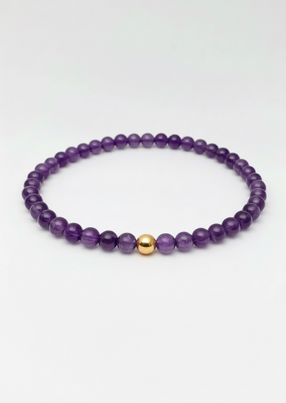 4mm Amethyst with Gold Stretch Bracelet