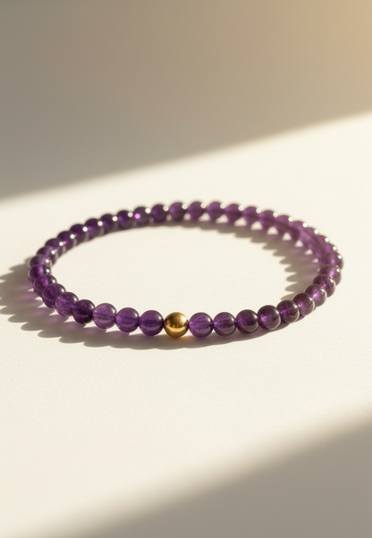 4mm Amethyst with Gold Stretch Bracelet