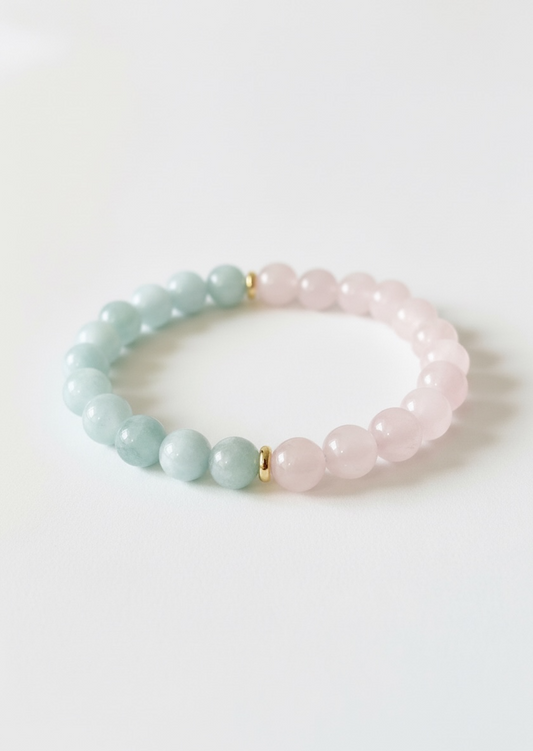 Aquamarine + Rose Quartz Stretch Bracelet
