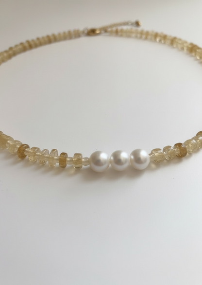 Natural Citrine Heishi Necklace with Opal and Pearls