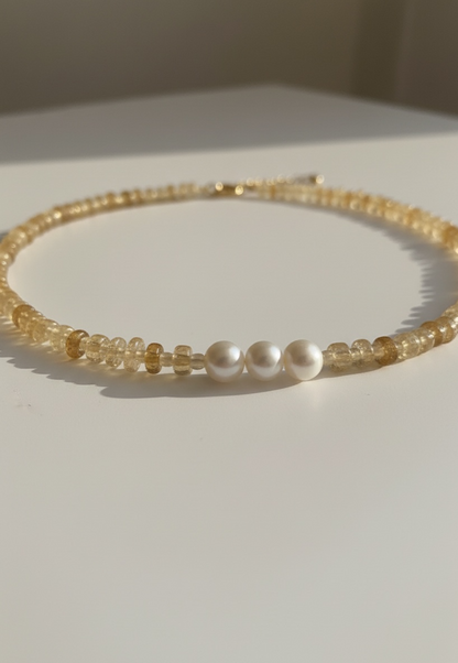 Natural Citrine Heishi Necklace with Opal and Pearls